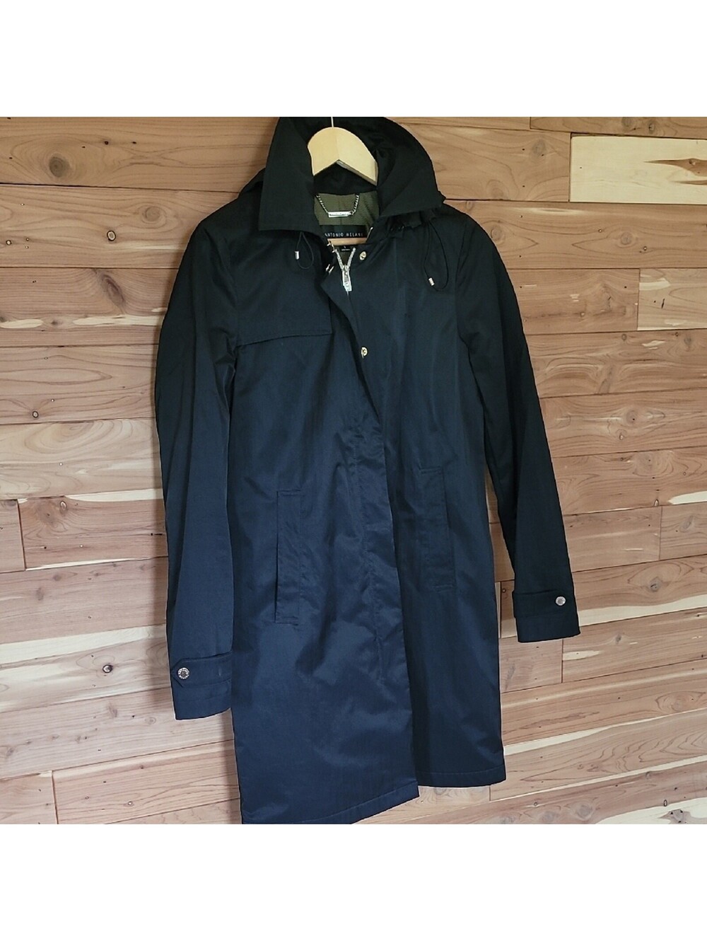 Antonio Melani Raincoat, Size S, Black, Gold Accents, Olive Lining, Jacket, NWOT